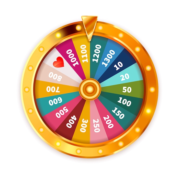 Vecteur bright golden wheel of fortune avec des ampoules d'éclairage sur blanc