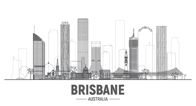 Brisbane Australie ligne d'horizon sur fond blanc Illustration vectorielle Concept de voyage et de tourisme d'affaires avec des bâtiments modernes Image pour bannière ou site Web