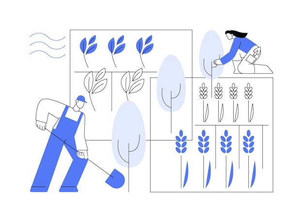 Brise-vent concept abstrait illustration vectorielle groupe d'agriculteurs plantent des buissons et des arbres entre les champs agriculture durable industrie agroécologie brise-vent plantation métaphore abstraite