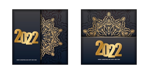 Brochure 2022 joyeux noël noir avec ornement d'or d'hiver