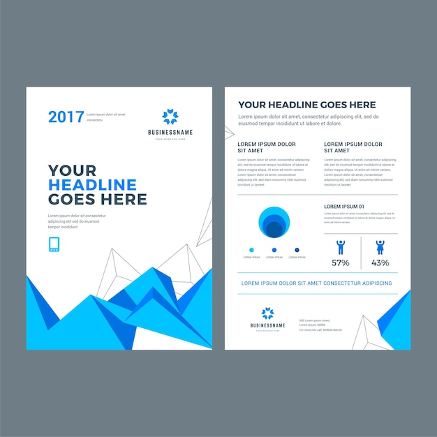 Brochure Bleue Rapport Annuel Flyer Design Template Vecteur Abstrait Plat Avec Création De Logo