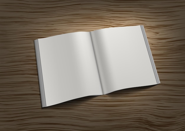 Brochure carrée ouverte vierge 3D sur table