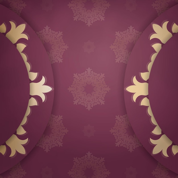 Brochure Couleur Bordeaux Avec Motif Mandala Doré Pour Votre Conception.