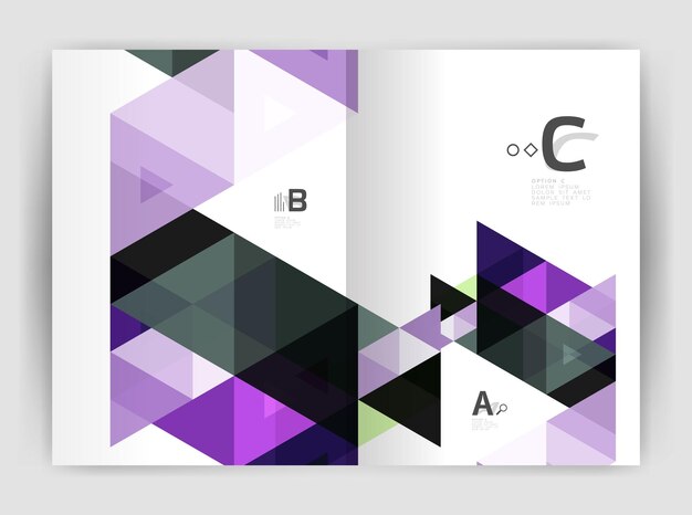 Brochure ou dépliant d'entreprise moderne Modèle de couverture A4 Abstrait avec triangles de couleur rapport annuel impression toile de fond Conception vectorielle pour les options de numéro de diagramme de mise en page de flux de travail ou la conception de sites Web