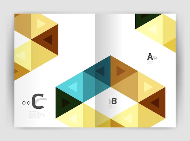 Brochure ou dépliant d'entreprise moderne Modèle de couverture A4 Abstrait avec triangles de couleur rapport annuel impression toile de fond Conception vectorielle pour les options de numéro de diagramme de mise en page de flux de travail ou la conception de sites Web