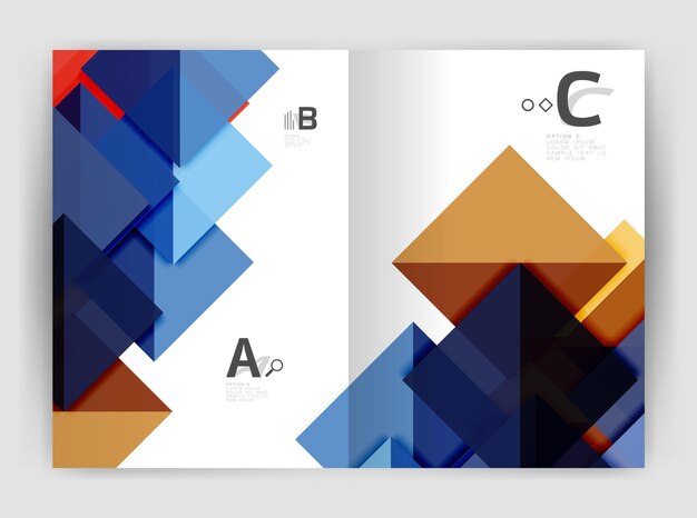 Brochure ou dépliant d'entreprise moderne Modèle de couverture A4 Abstrait avec triangles de couleur rapport annuel impression toile de fond Conception vectorielle pour les options de numéro de diagramme de mise en page de flux de travail ou la conception de sites Web