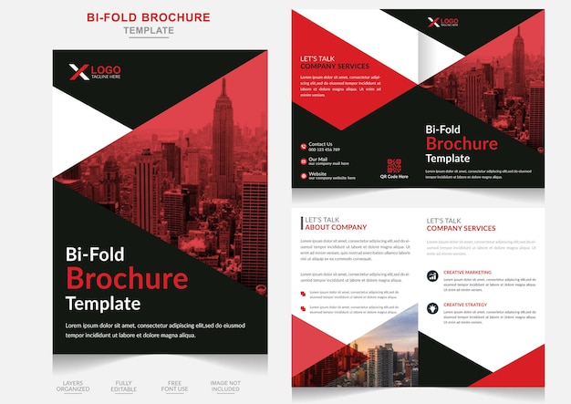 Brochure à Deux Volets Rouge Et Noir D'entreprise Moderne Ou Modèle De Profil D'entreprise De Couverture De Magazine