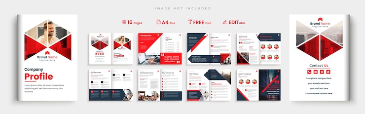 Vecteur brochure d'entreprise de 16 pages ou conception de profil d'entreprise avec modèle premium