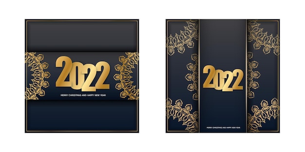 Vecteur brochure festive 2022 happy new year couleur noire avec motif or abstrait