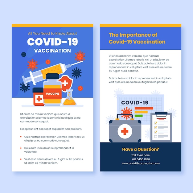 Vecteur brochure informative sur la vaccination contre le coronavirus avec illustrations