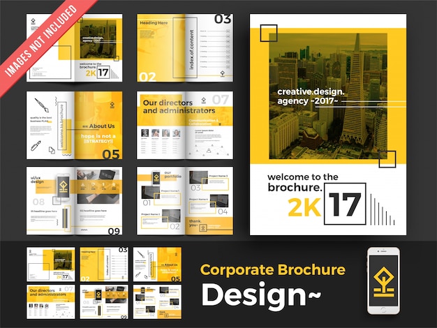 Une Brochure Jaune à Plusieurs Pages Est Définie Pour Vos Promotions Professionnelles.