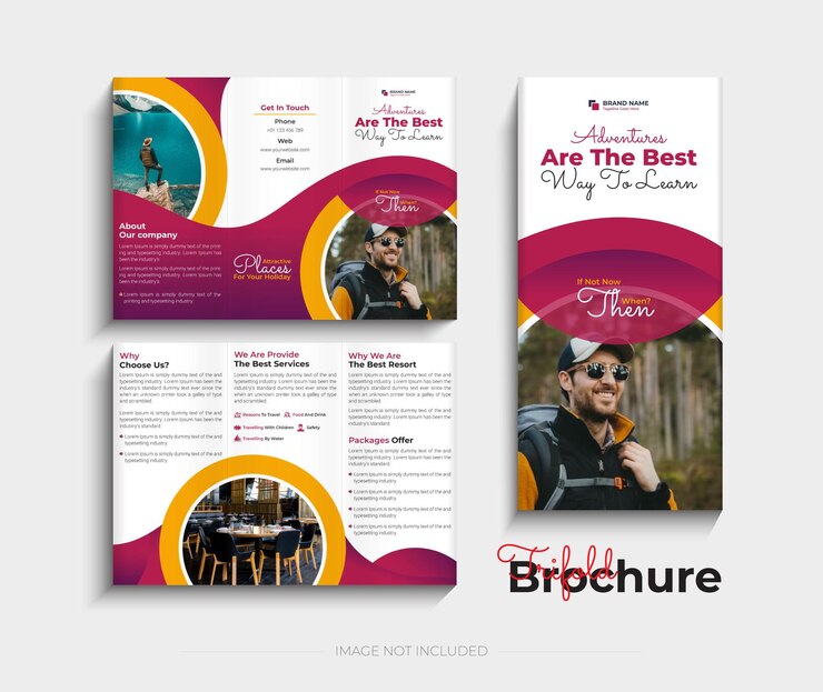 Vecteur brochure à trois volets de l'agence de voyages d'affaires