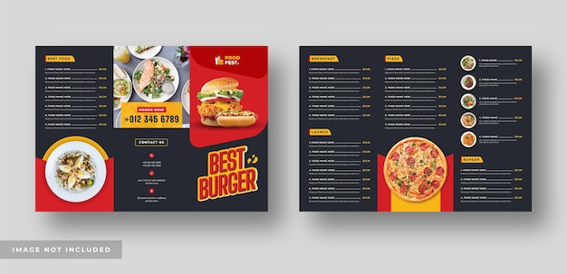 Brochure à trois volets du menu alimentaire pour restaurant