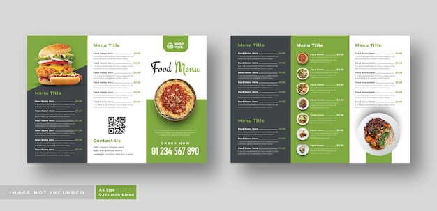 Brochure à Trois Volets Sur Le Menu Des Aliments Pour Le Café-restaurant