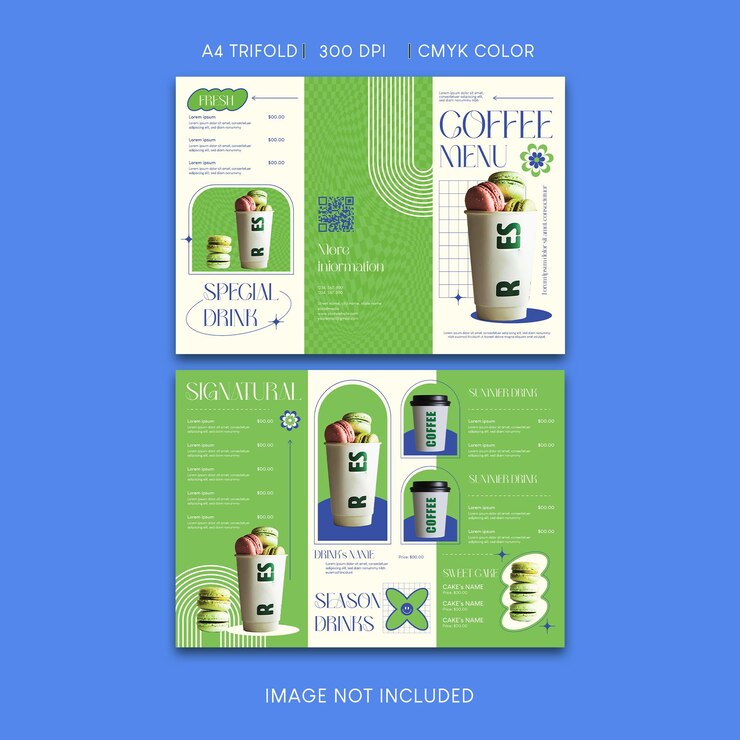 Vecteur brochure à trois volets sur le menu du café