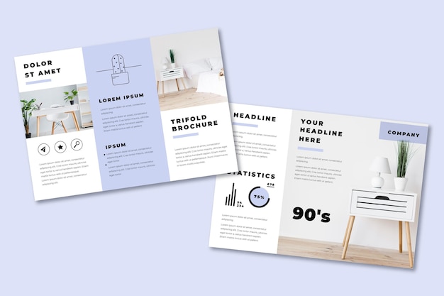 Brochure à trois volets avec des meubles