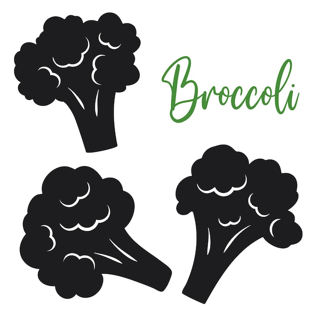 Brocoli bouquets silhouette set vector illustration isolé chou-fleur ombre noire