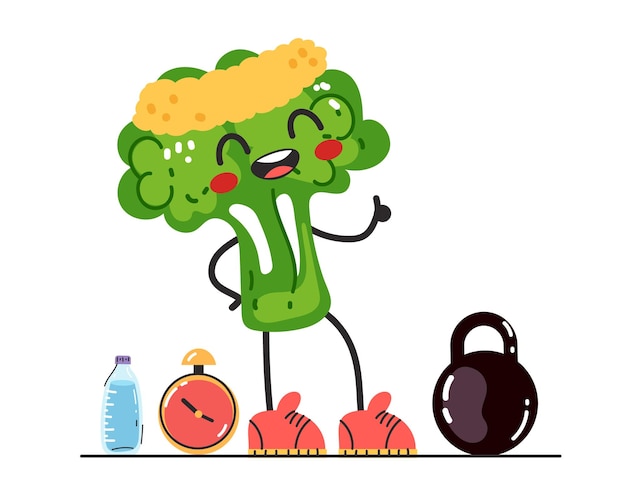 Brocoli Légume Personnage Dessin Animé Style Sport Concept Isolé Dessin Animé Graphisme