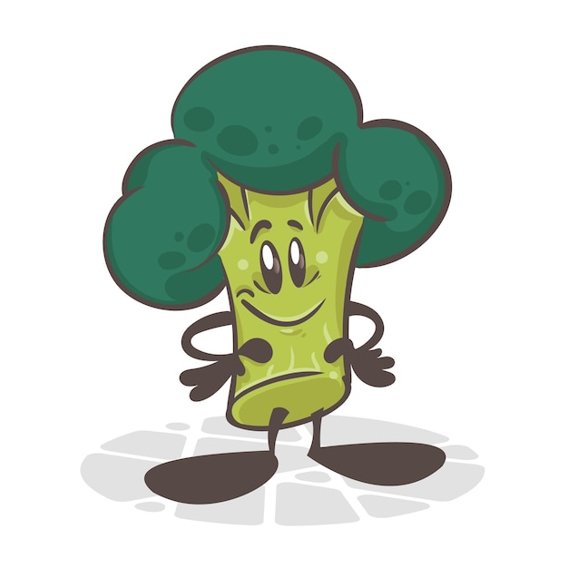 Brocoli Légumes drôles Personnage de dessin animé mignon Illustration vectorielle isolée sur fond blanc