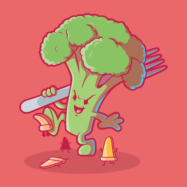 Brocoli Mignon Brisant Des Tranches De Pizza Illustration Vectorielle Concept De Design Drôle De Légume Alimentaire