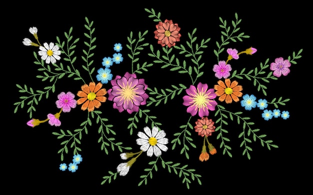 Vecteur broderie fleur daisy gerbera herbe autocollant patch mode impression textile