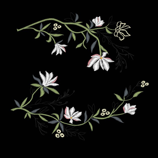 Broderie De Magnolia, Vecteur, Illustration