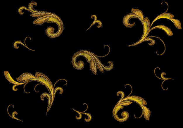 Broderie Victorienne Dorée Ornement Floral Stitch Texture Mode Impression Transparente Motif Fleur D'or élément De Design Baroque Illustration Vectorielle Art