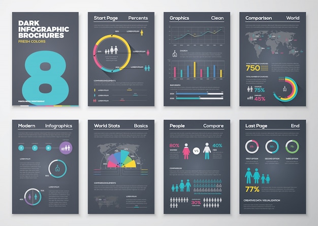 Brohucres Infographiques Avec Des Couleurs Fraîches Sur Fond Noir