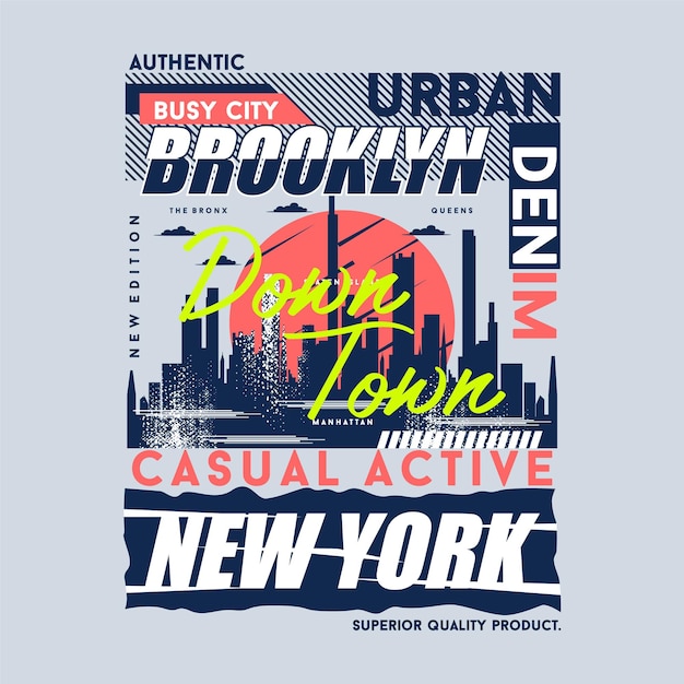 Brooklyn Casual Actif Abstrait Cool Graphique Typographie Conception De Vecteur T-shirt