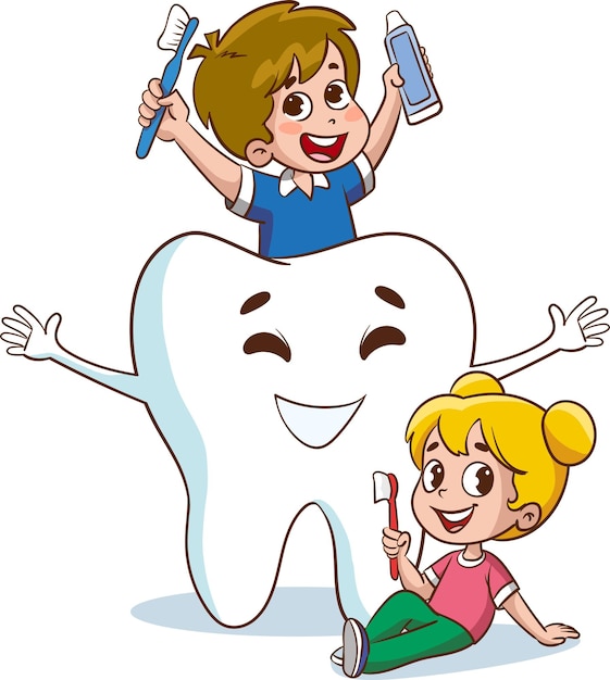 brossage vectoriel concept de dents avec personnage de dessin animé