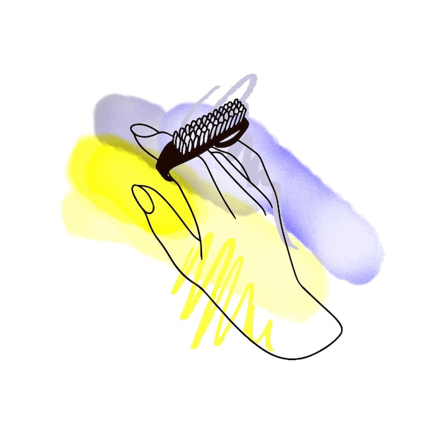 Brosse à Ongles Dans Le Dessin De Style Doodle De Manucure à La Main Sur Un Fond D'aquarelle