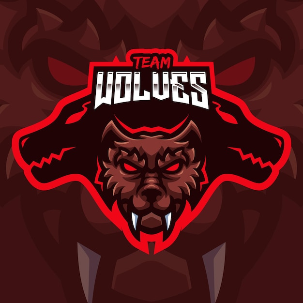 Vecteur brown wolf mascot gaming logo template pour esports streamer facebook youtube