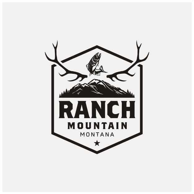 Buck Stag Deer Reindeer Antler Avec Salmon Bass Carp Fish For Mountain Forest Hunting Logo Design