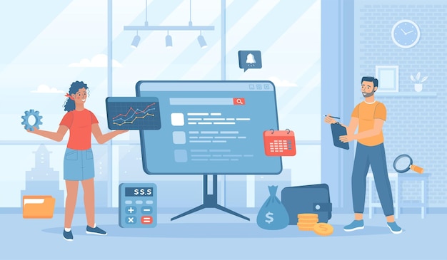 Budget de marketing SEO Calcul des coûts de promotion du site Web Investissement dans le marketing numérique Flat