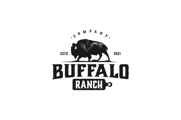 Buffalo Bison Logo Silhouette Ranch Bétail Ferme Symbole Animal Pâturage