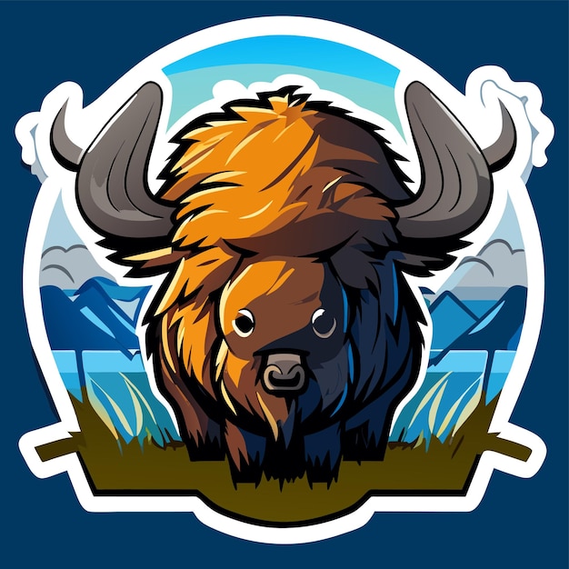 Vecteur buffalo bull est la mascotte de jeu des esports dessinée à la main, un concept d'icône d'autocollant de dessin animé plat et élégant.