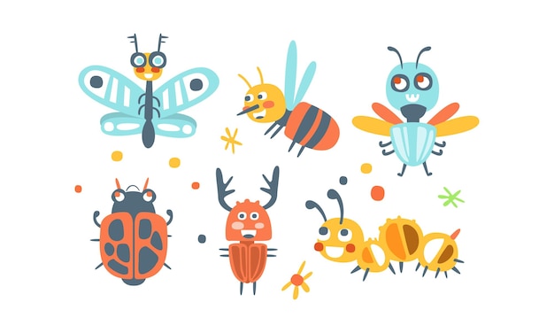 Bugs Vector Set Est Une Collection D'insectes De Dessins Animés Amusants.