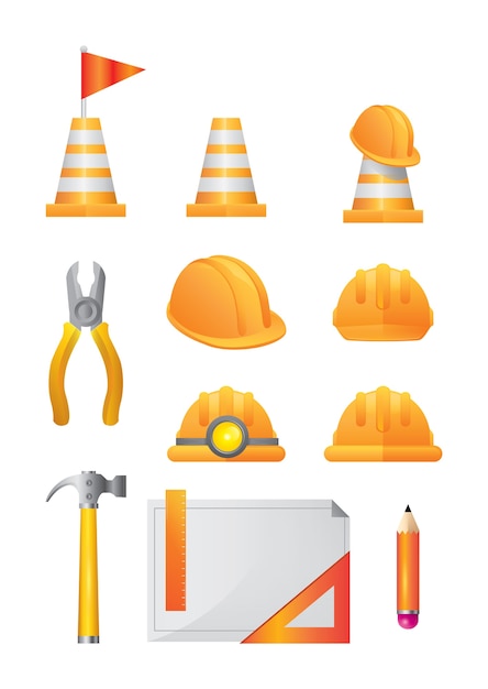 Builders Icons Mix Set Vector