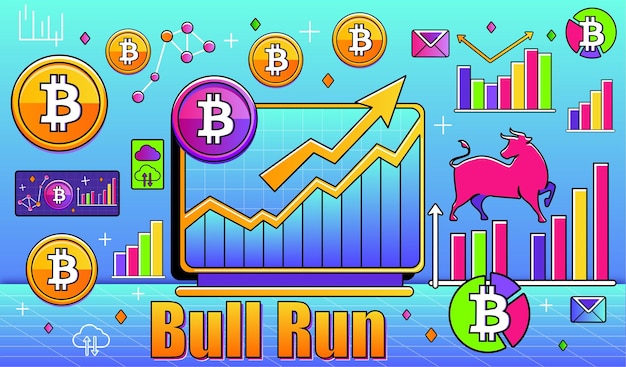 Vecteur bull run est une monnaie virtuelle bitcoin.