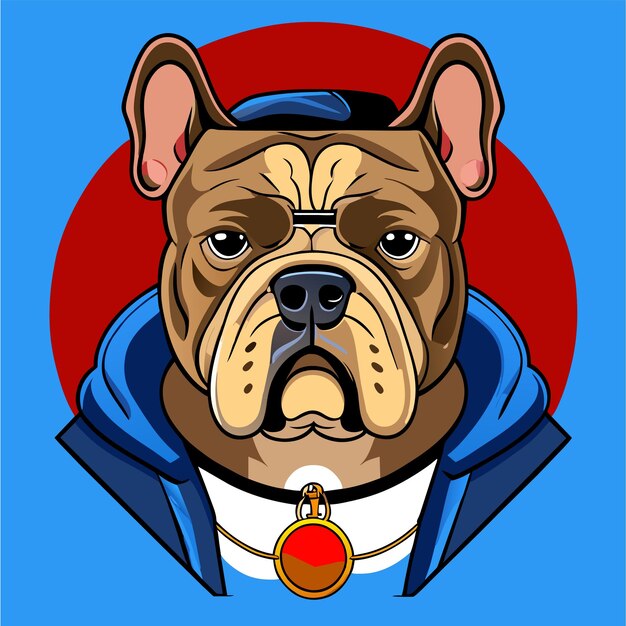 Vecteur bulldog mignon avec des écouteurs dessiné à la main plat élégant autocollant de dessin animé concept d'icône