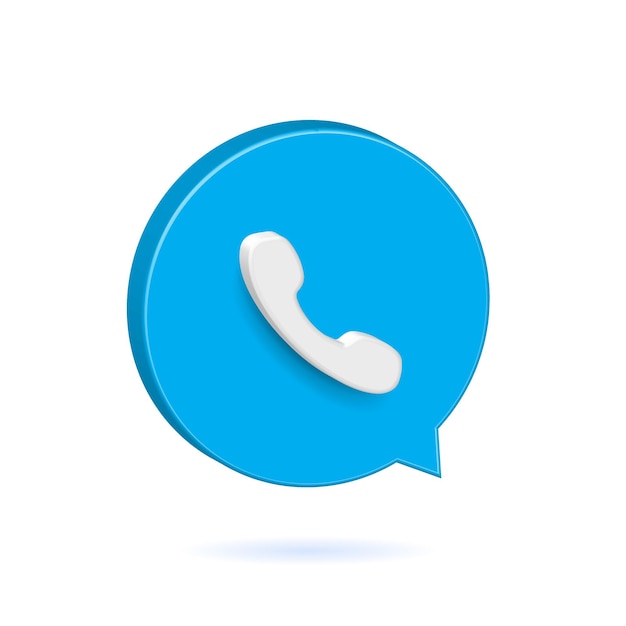 Bulle bleue ou bouton avec l'icône du téléphone 3d