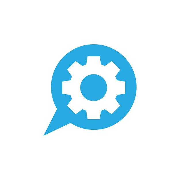 Bulle chat parler avec gear services logo design vecteur graphique symbole icône signe illustration