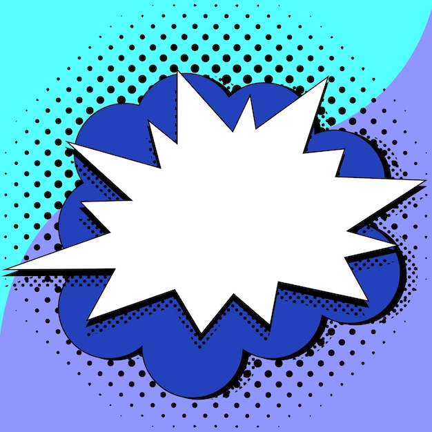 Bulle de dialogue comique avec espace de copie et conception de griffonnages colorés d'un modèle vide dans un cadre d'explosion représentant la messagerie et la connexion des médias sociaux
