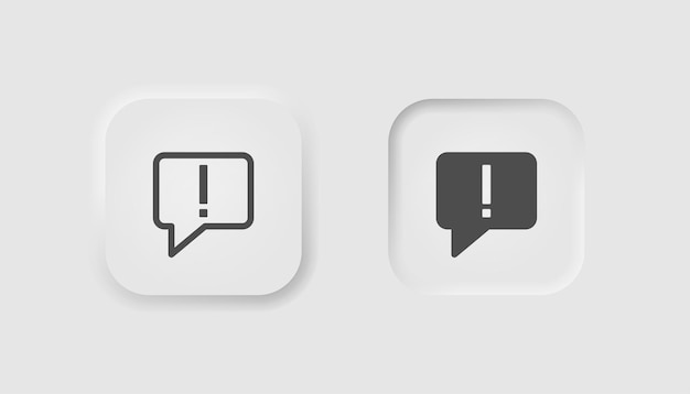 Bulle de dialogue avec icône de point d'exlamation dans le style neumorphisme Icônes pour les entreprises blanc UI UX Symbole de support technique Commentaires de chat Style neumorphique Illustration vectorielle