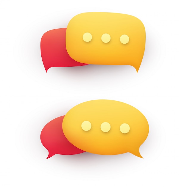 Bulle De Dialogue De Message De Chat 3d En Jaune Et Rouge Sur Fond Blanc.