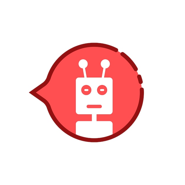 Bulle de dialogue rouge dessin animé avec chat bot