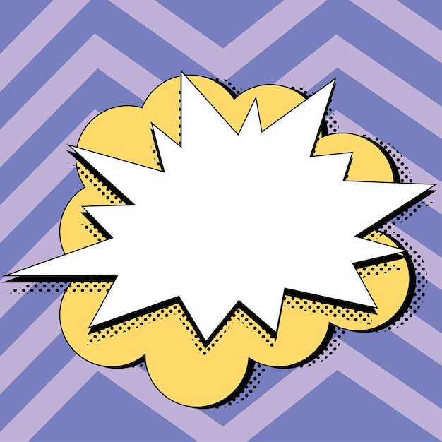 Bulle de dialogue vierge comique avec espace de copie et conception de griffonnages colorés d'un modèle vide dans un cadre d'explosion représentant la messagerie et la connexion des médias sociaux