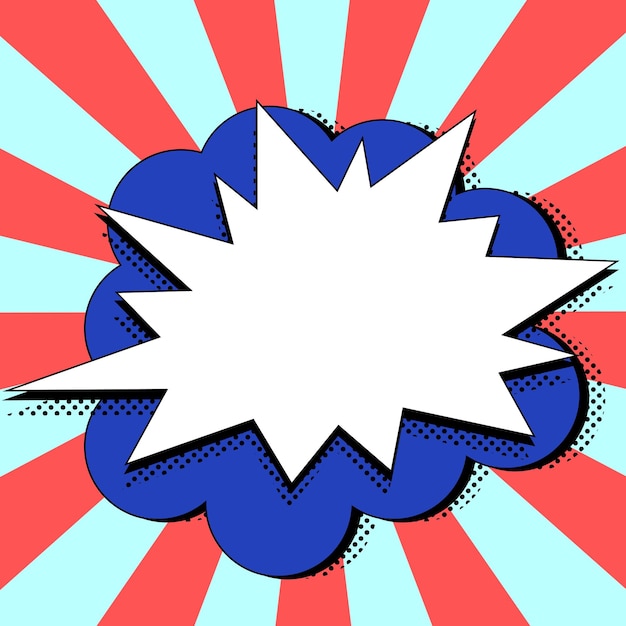 Bulle de dialogue vierge comique avec espace de copie et conception de griffonnages colorés d'un modèle vide dans un cadre d'explosion représentant la messagerie et la connexion des médias sociaux