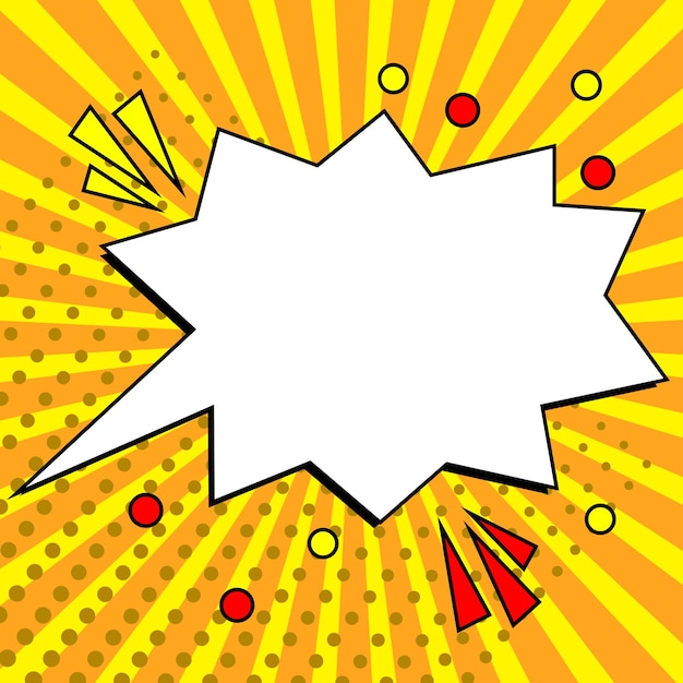 Bulle de dialogue vierge comique avec espace de copie sur fond de couleur circulaire Modèle vide de conception dans un cadre d'explosion représentant la publicité et la promotion des affaires