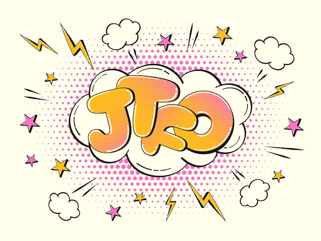 Vecteur bulle de discours comique en forme de nuage avec effet demi-ton illustration multicolore avec jtfo
